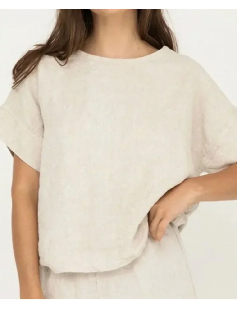 Elizabeth Suzann Georgia Tee sz OS Short Sleeve Top 100%‎ Linen natural beige